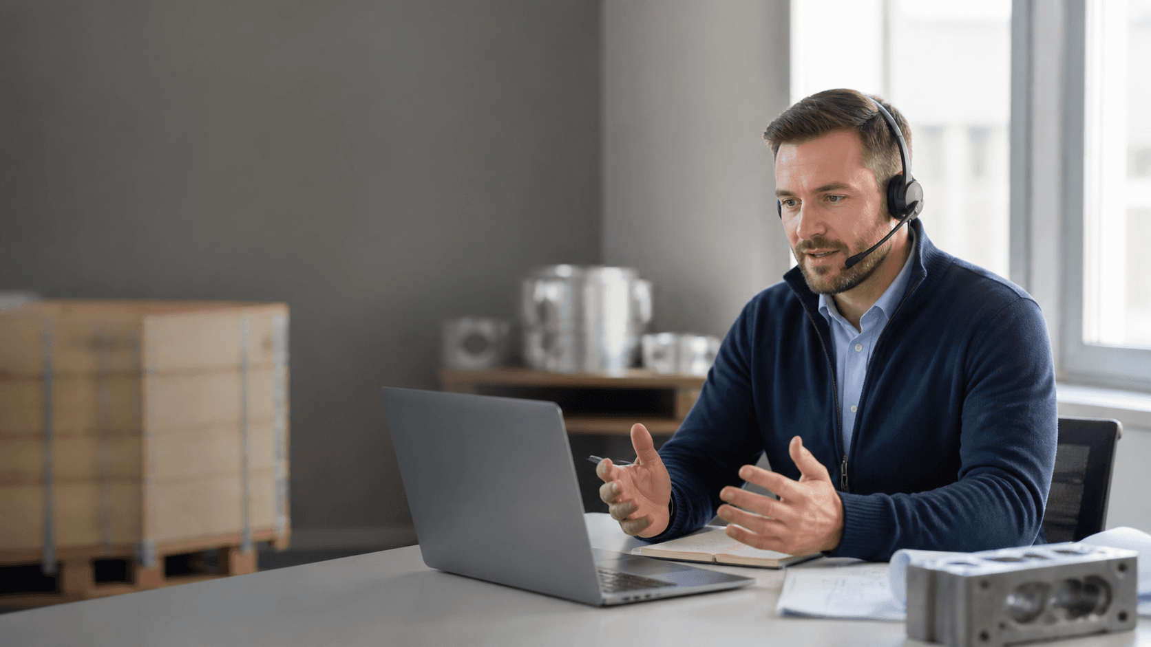 Industrial project coordinator speaking with a client