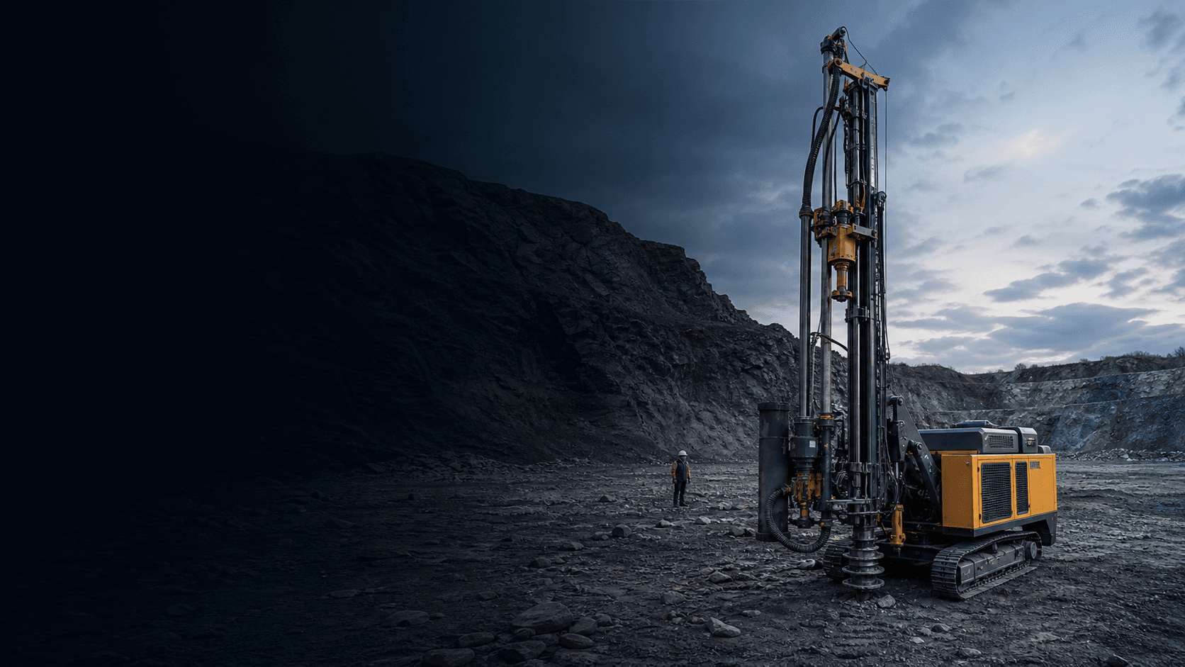 Unbranded drilling rig operating at a quarry worksite
